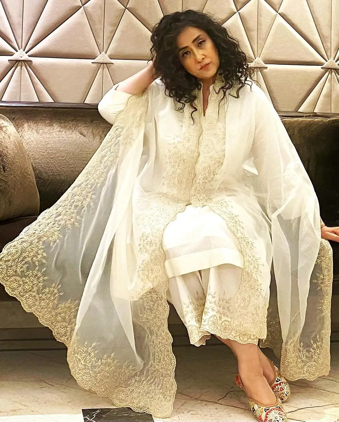 Bollywood Actress Manisha Koirala Images in White Dress